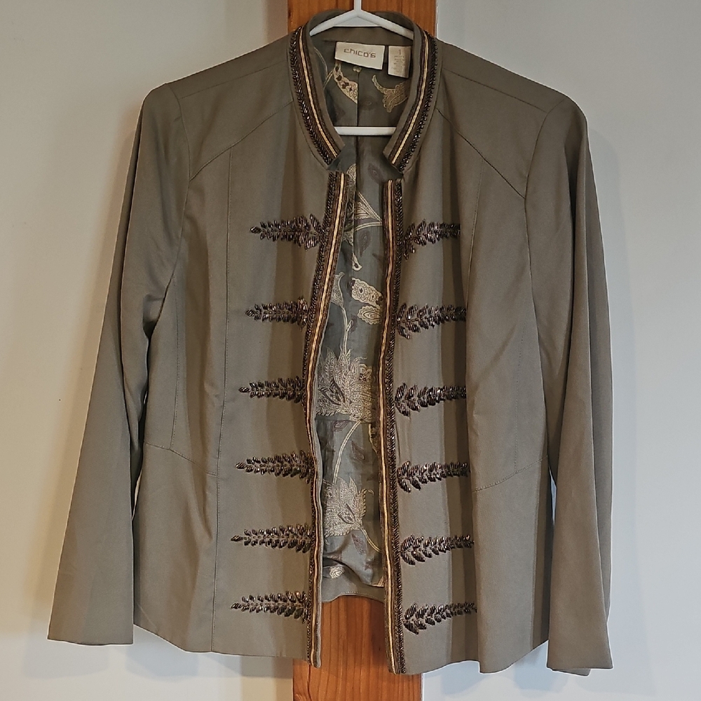 Chico's Taupe Embellished Blazer